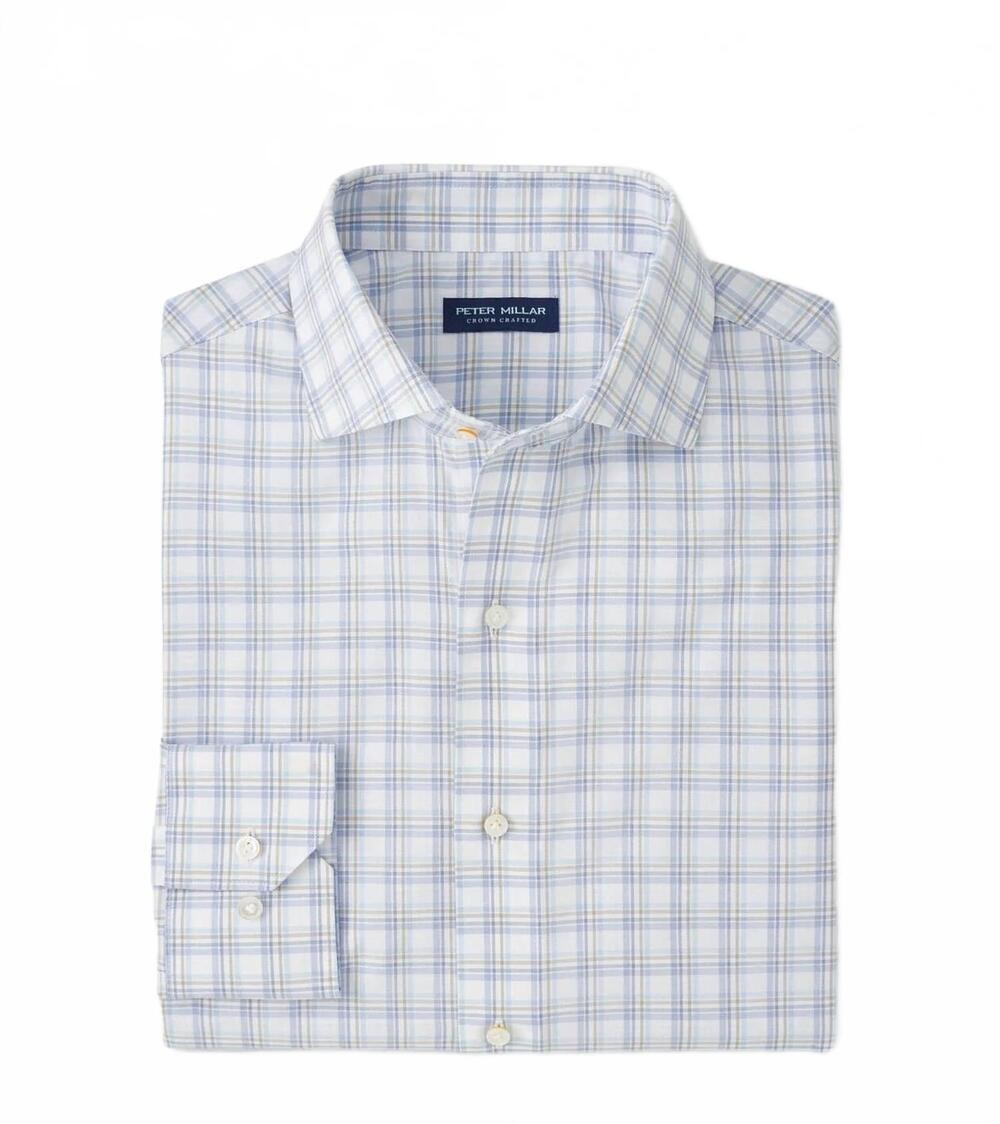 NEW PETER MILLAR men's bechtle performance poplin sport shirt in iris mist